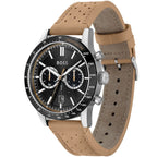 Hugo Boss Allure 1513964 Black Ion-Plated Case Black Dial Beige Leather Men's Watch