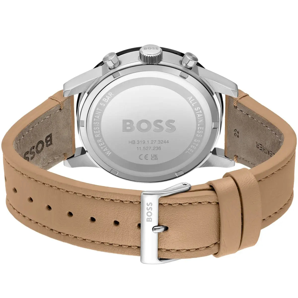 Hugo Boss Allure 1513964 Black Ion-Plated Case Black Dial Beige Leather Men's Watch