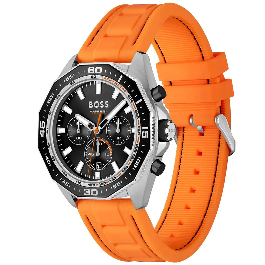 Hugo Boss Energy 1513970 Silver Case Black Dial Orange Rubber Men's Watch