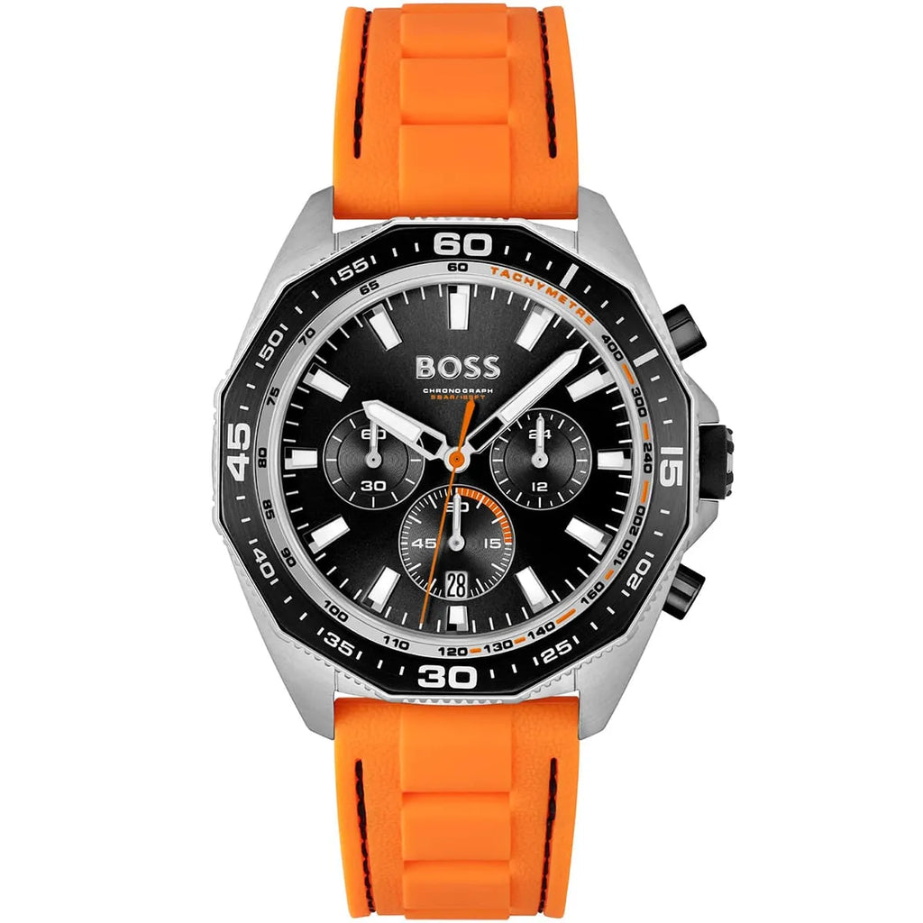 Hugo Boss Energy 1513970 Silver Case Black Dial Orange Rubber Men's Watch