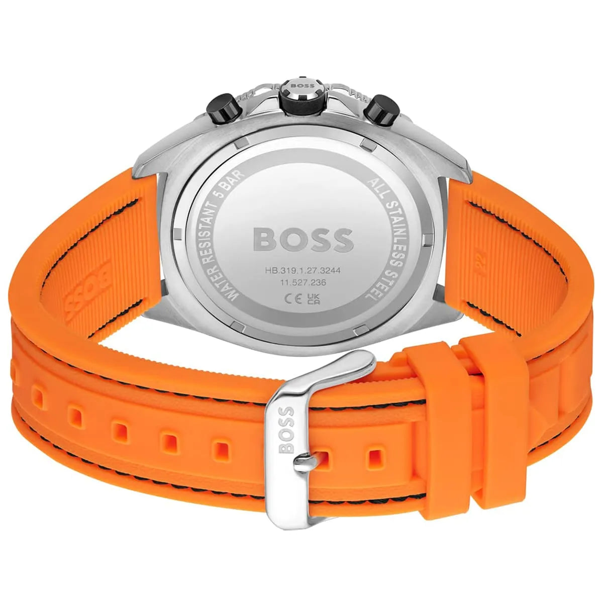 Hugo Boss Energy 1513970 Silver Case Black Dial Orange Rubber Men's Watch