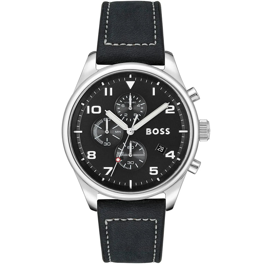 Hugo Boss View 1513987 Silver Case Black Dial Black Leather Men's Watch