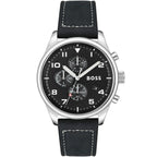 Hugo Boss View 1513987 Silver Case Black Dial Black Leather Men's Watch