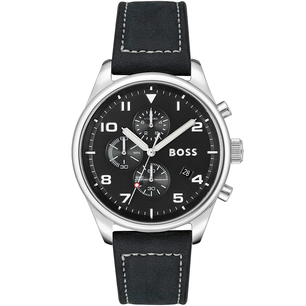 Hugo Boss View 1513987 Silver Case Black Dial Black Leather Men's Watch