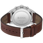 Hugo Boss View 1513988 Silver Case Red Dial Brown Leather Strap Men's Watch