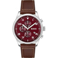 Hugo Boss View 1513988 Silver Case Red Dial Brown Leather Strap Men's Watch