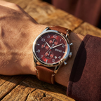 Hugo Boss View 1513988 Silver Case Red Dial Brown Leather Strap Men's Watch
