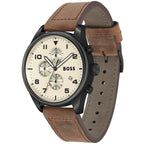 Hugo Boss View 1513990 Black Case Beige Dial Brown Leather Men's Watch