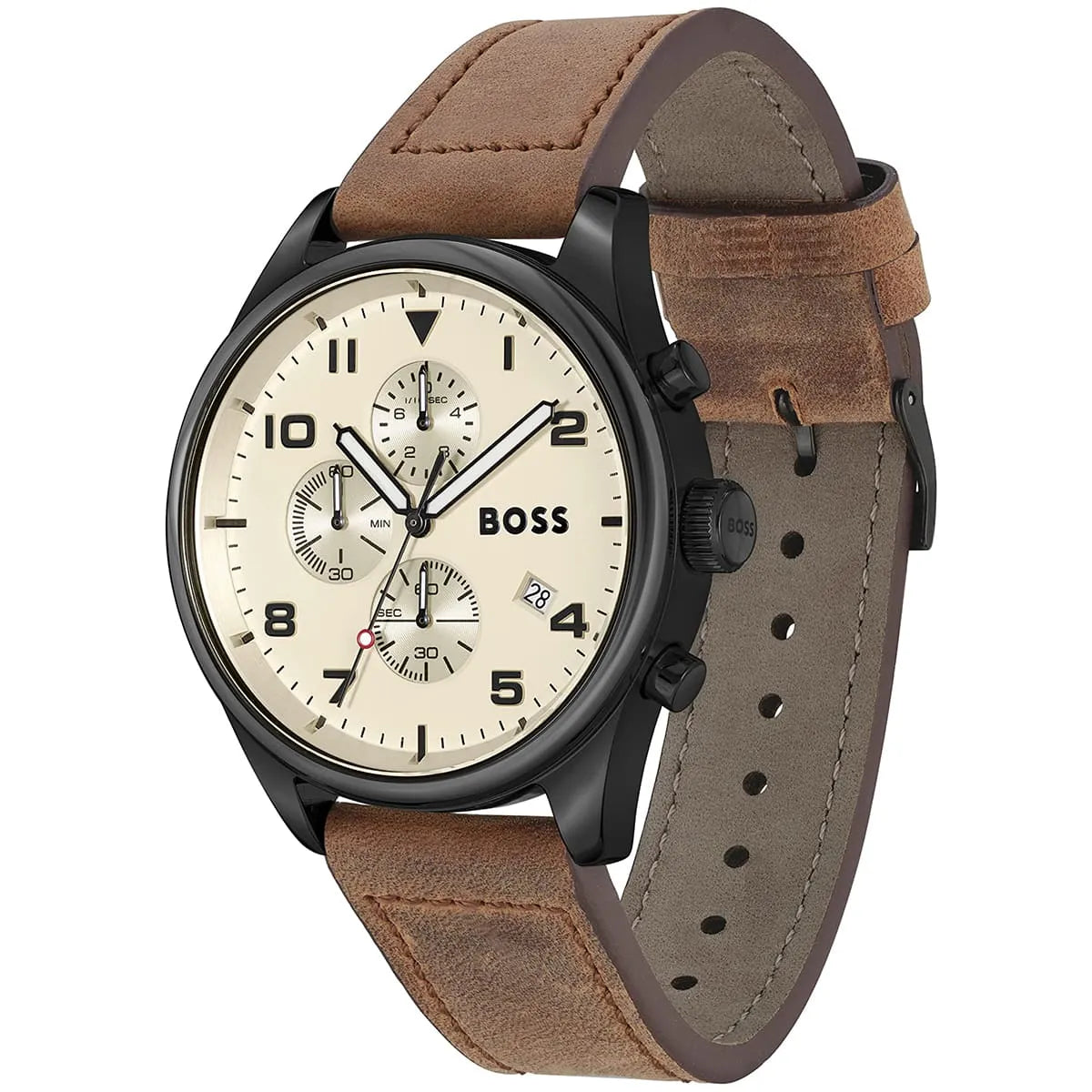 Hugo Boss View 1513990 Black Case Beige Dial Brown Leather Men's Watch