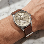 Hugo Boss View 1513990 Black Case Beige Dial Brown Leather Men's Watch