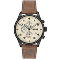 Hugo Boss View 1513990 Black Case Beige Dial Brown Leather Men's Watch