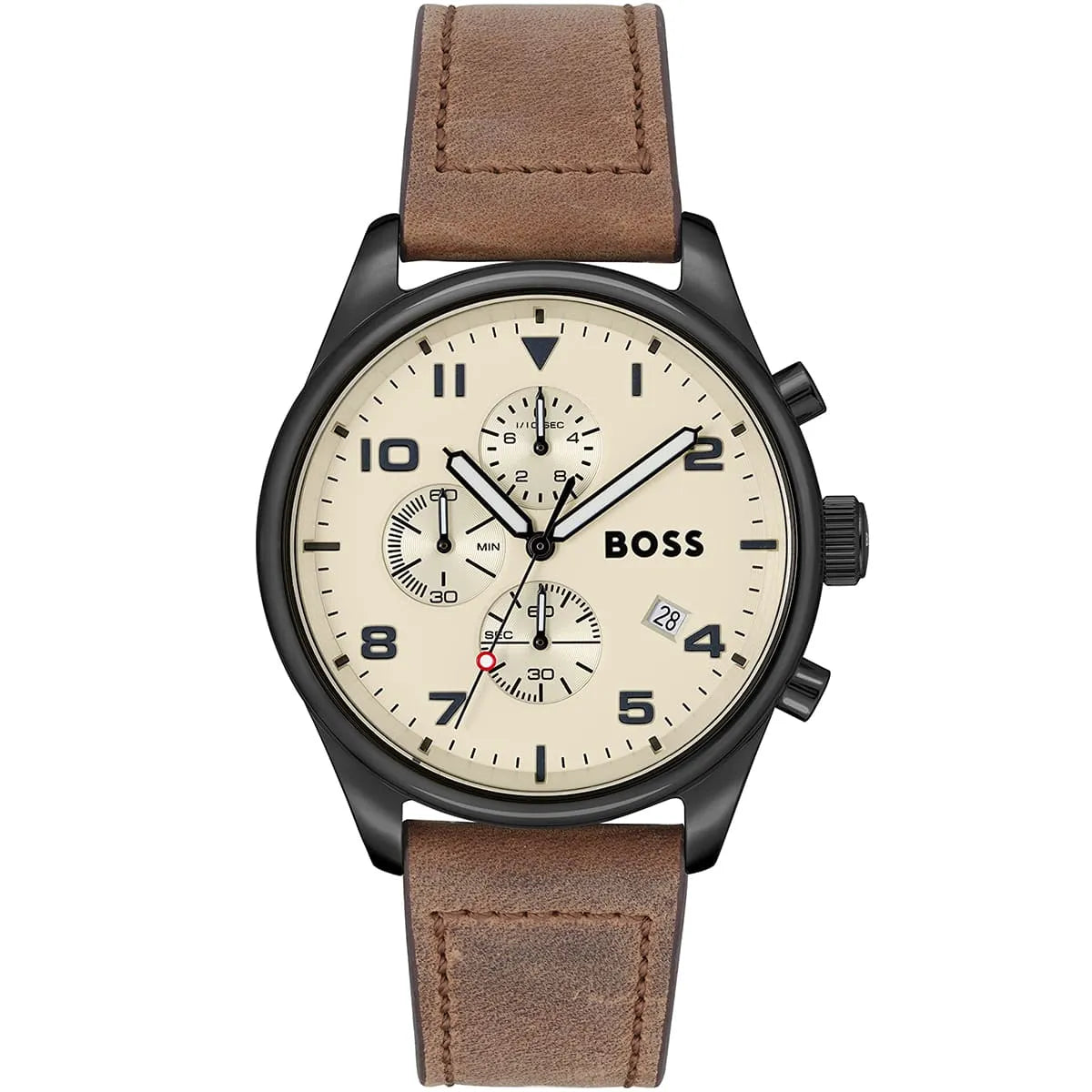 Hugo Boss View 1513990 Black Case Beige Dial Brown Leather Men's Watch