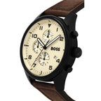 Hugo Boss View 1513990 Black Case Beige Dial Brown Leather Men's Watch