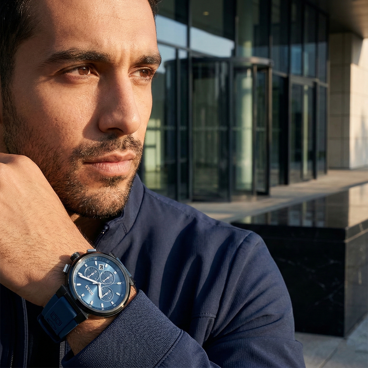 Hugo Boss Runner 1513998 Black Case Blue Dial Blue Rubber Men's Watch