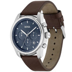 Hugo Boss Trace 1514002 Silver Case Blue Dial Brown Leather Men's Watch