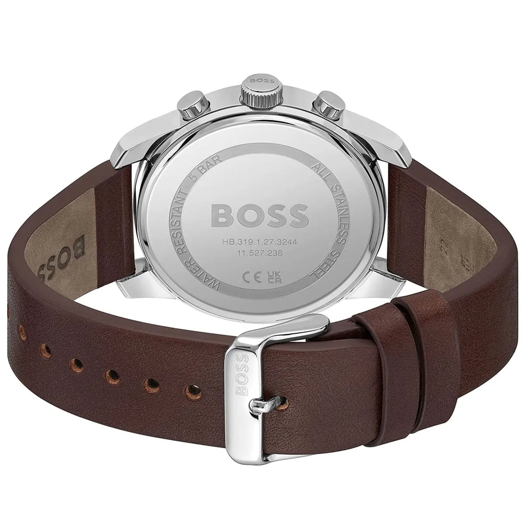 Hugo Boss Trace 1514002 Silver Case Blue Dial Brown Leather Men's Watch