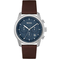 Hugo Boss Trace 1514002 Silver Case Blue Dial Brown Leather Men's Watch