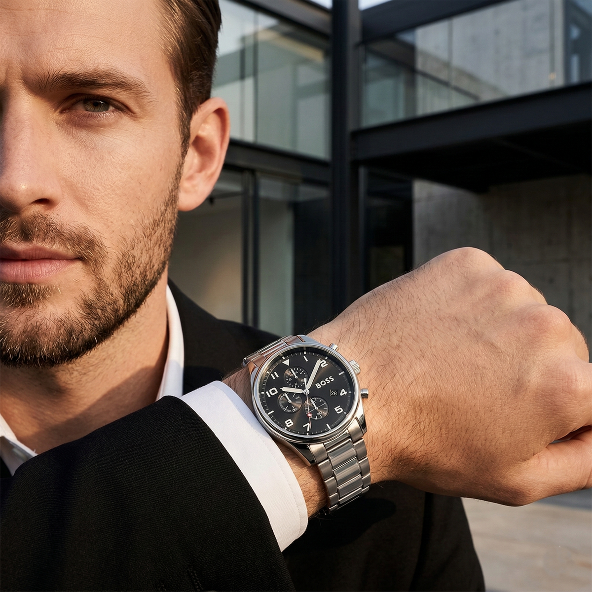 Hugo Boss View 1514008 Silver Case Black Dial Silver Metal Men's Watch