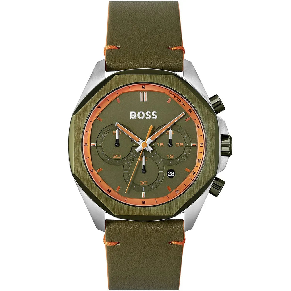 Hugo Boss Cloud 1514018 Silver Case Green Dial Green Leather Men's Watch