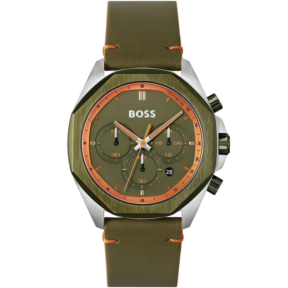 Hugo Boss Cloud 1514018 Silver Case Green Dial Green Leather Men's Watch