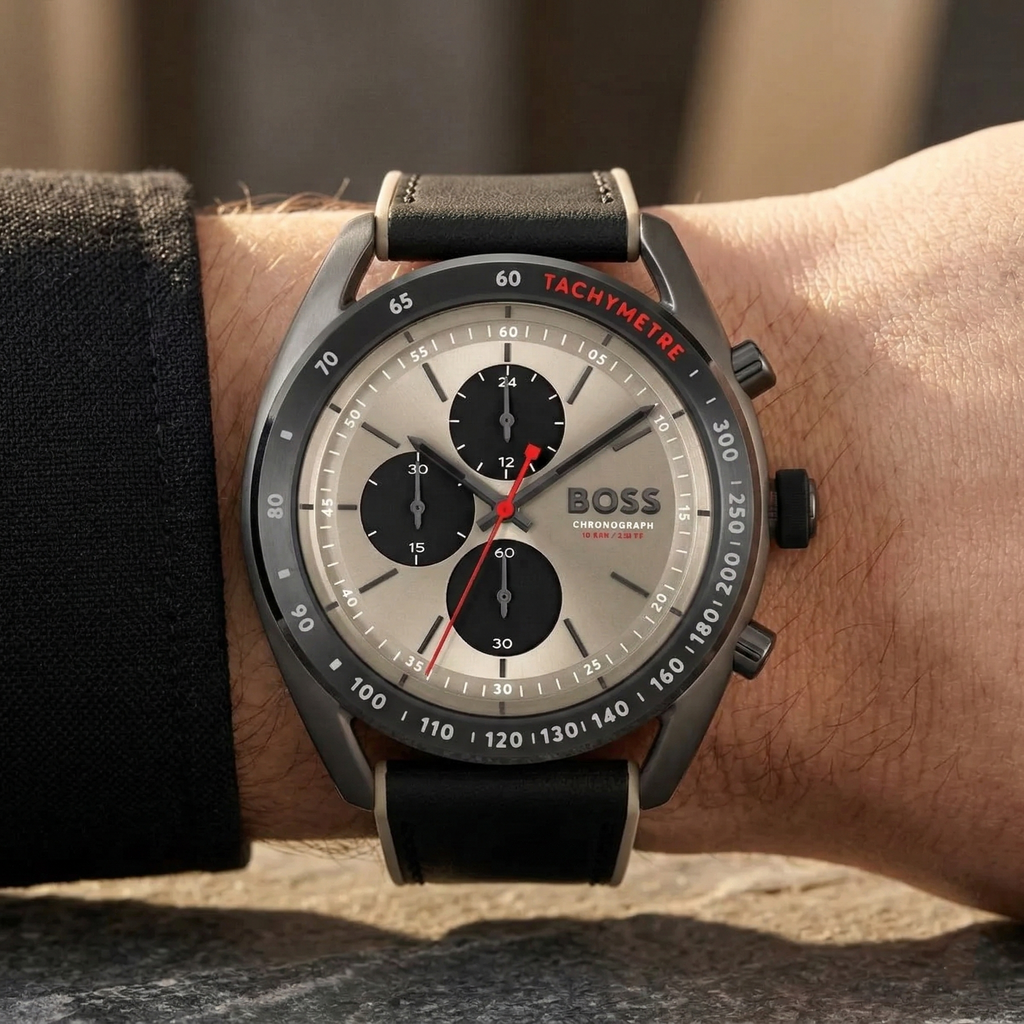 Hugo Boss Centre Court 1514024 Gunmetal Case Champagne Dial Black Rubber Men's Watch