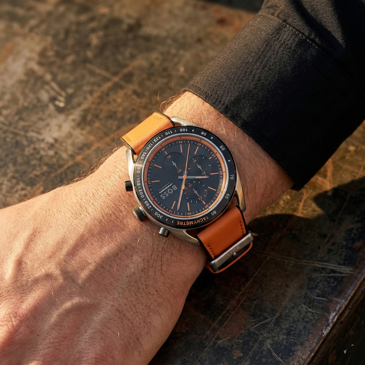 Hugo Boss Centre Court 1514025 Black Case Black Dial Orange Rubber Men's Watch