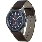 Hugo Boss Solgrade 1514030 Silver Case Blue Dial Brown Leather Men's Watch
