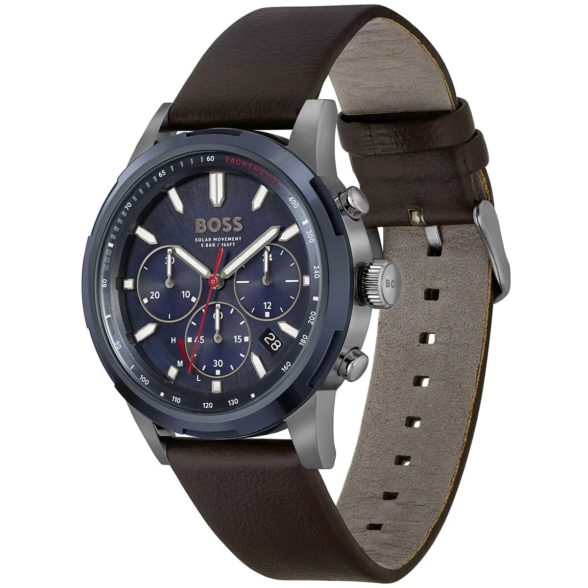 Hugo Boss Solgrade 1514030 Silver Case Blue Dial Brown Leather Men's Watch