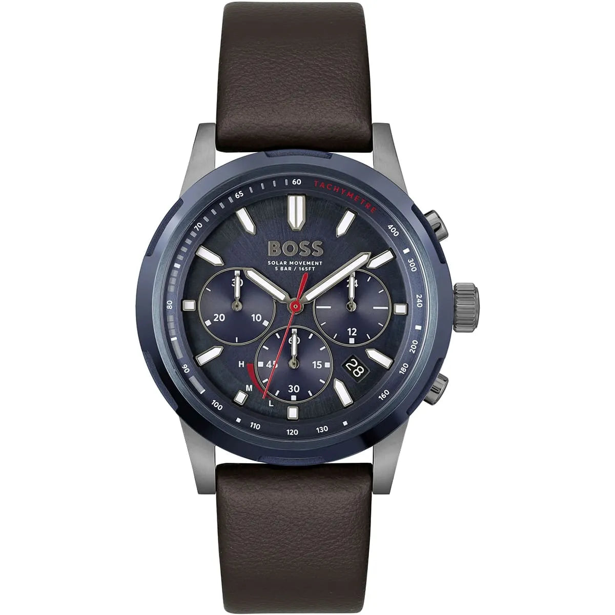 Hugo Boss Solgrade 1514030 Silver Case Blue Dial Brown Leather Men's Watch
