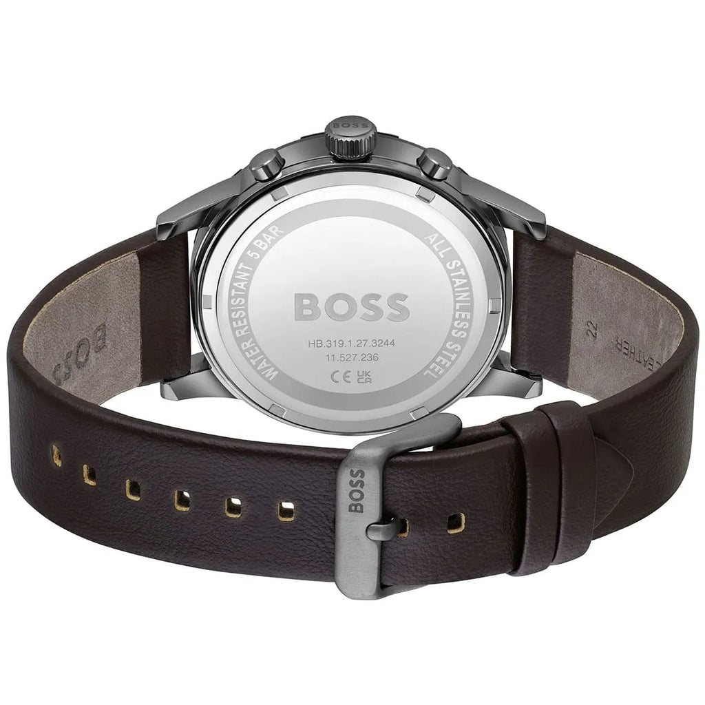 Hugo Boss Solgrade 1514030 Silver Case Blue Dial Brown Leather Men's Watch