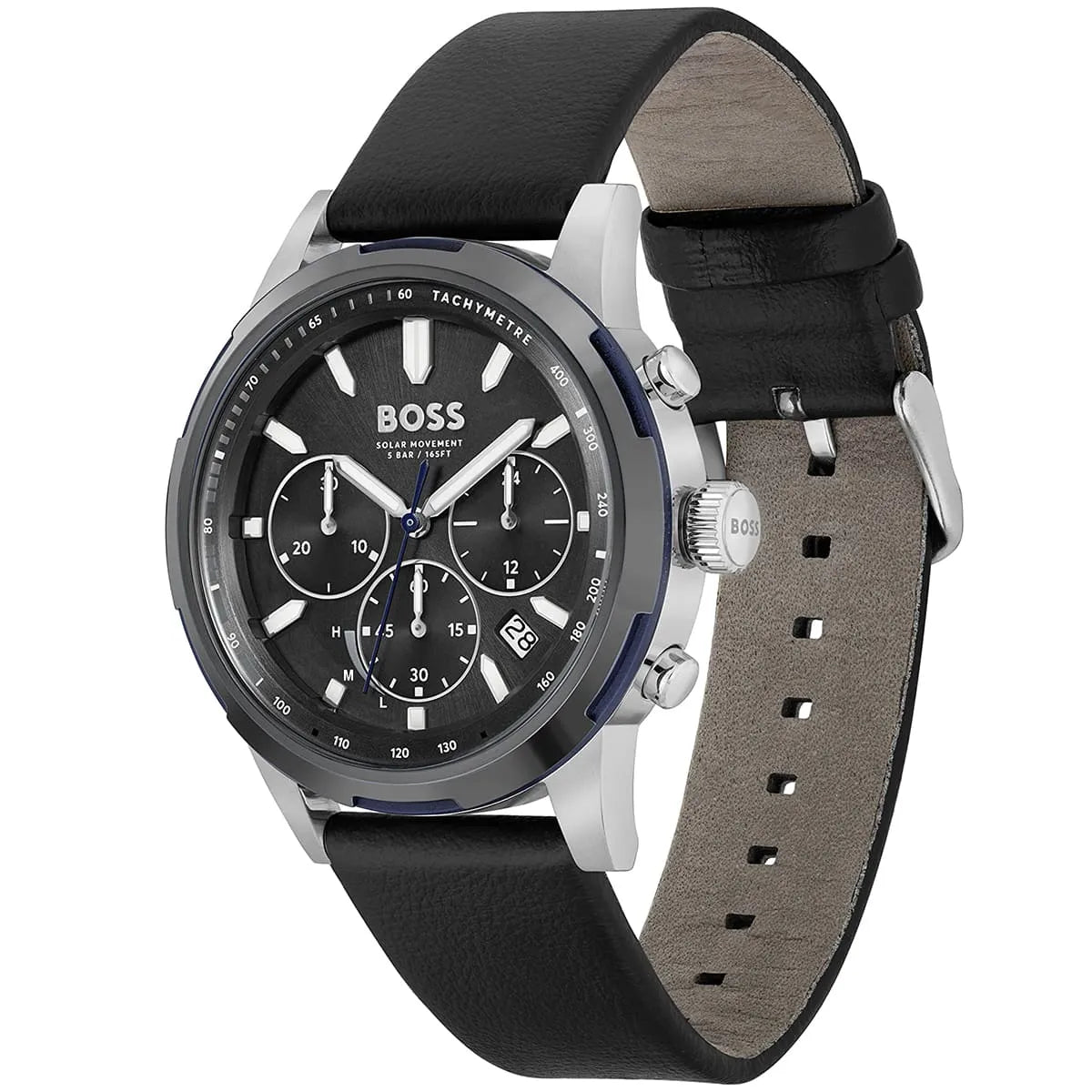 Hugo Boss Solgrade 1514031 Grey Case Black Dial Black Leather Men's Watch