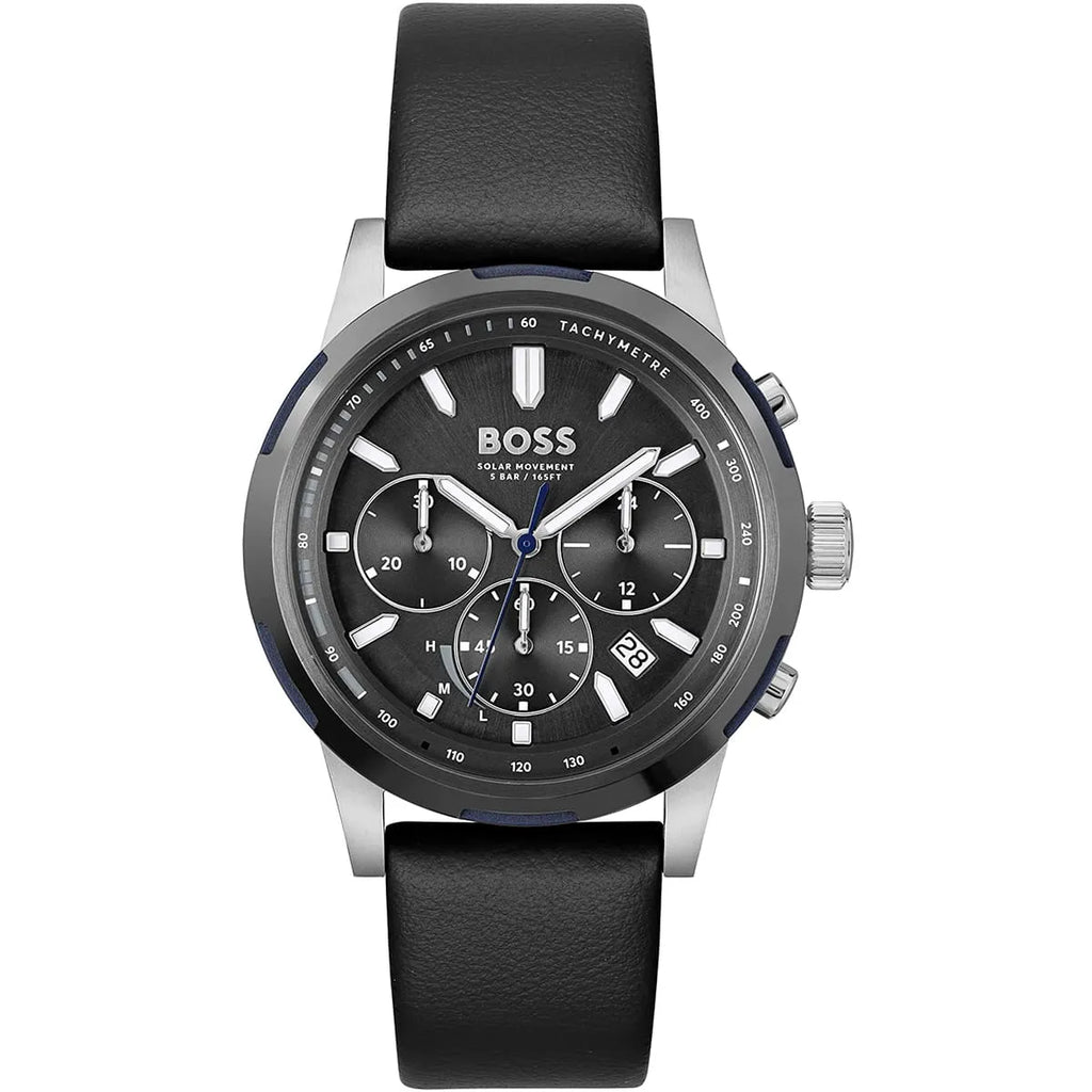 Hugo Boss Solgrade 1514031 Grey Case Black Dial Black Leather Men's Watch