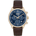 Hugo Boss Admiral 1514050 Full Gold Case Blue Dial Brown Leather Men's Watch