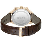 Hugo Boss Admiral 1514050 Full Gold Case Blue Dial Brown Leather Men's Watch