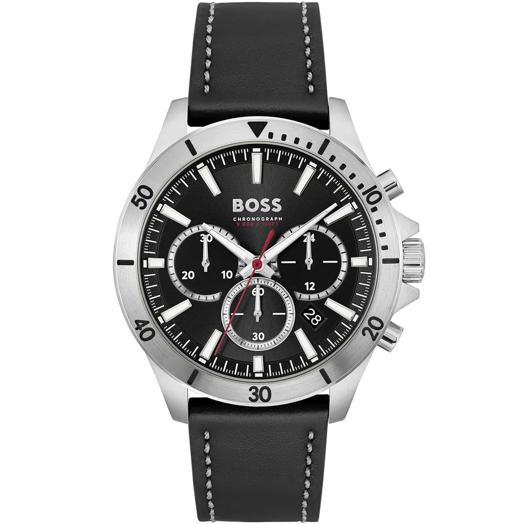 Hugo Boss Troper 1514055 Silver Case Black Dial Black Leather Men's Watch