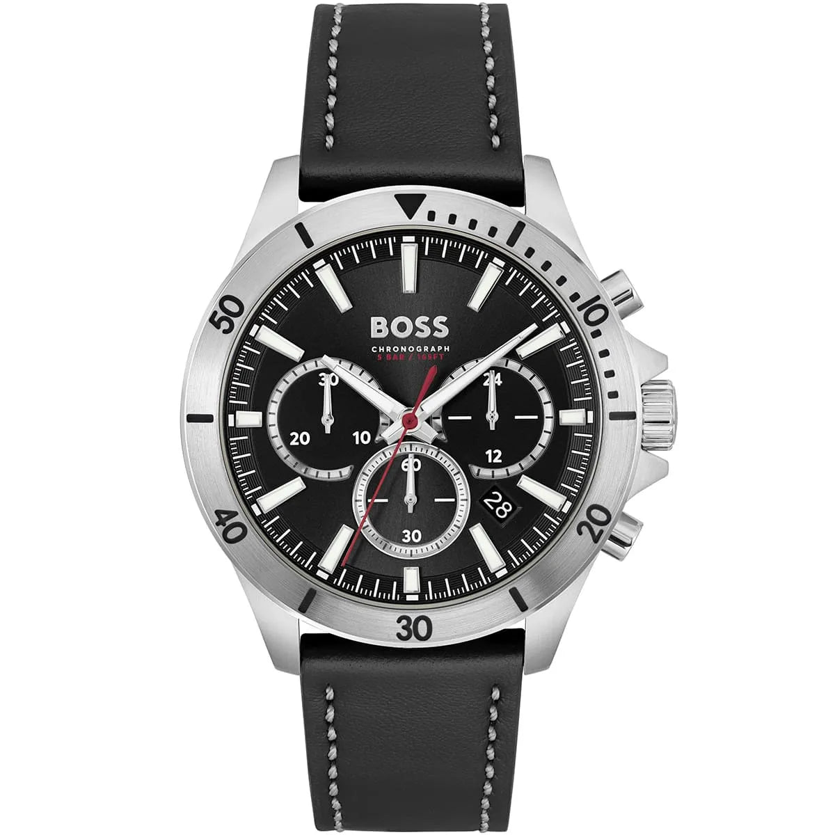 Hugo Boss Troper 1514055 Silver Case Black Dial Black Leather Men's Watch