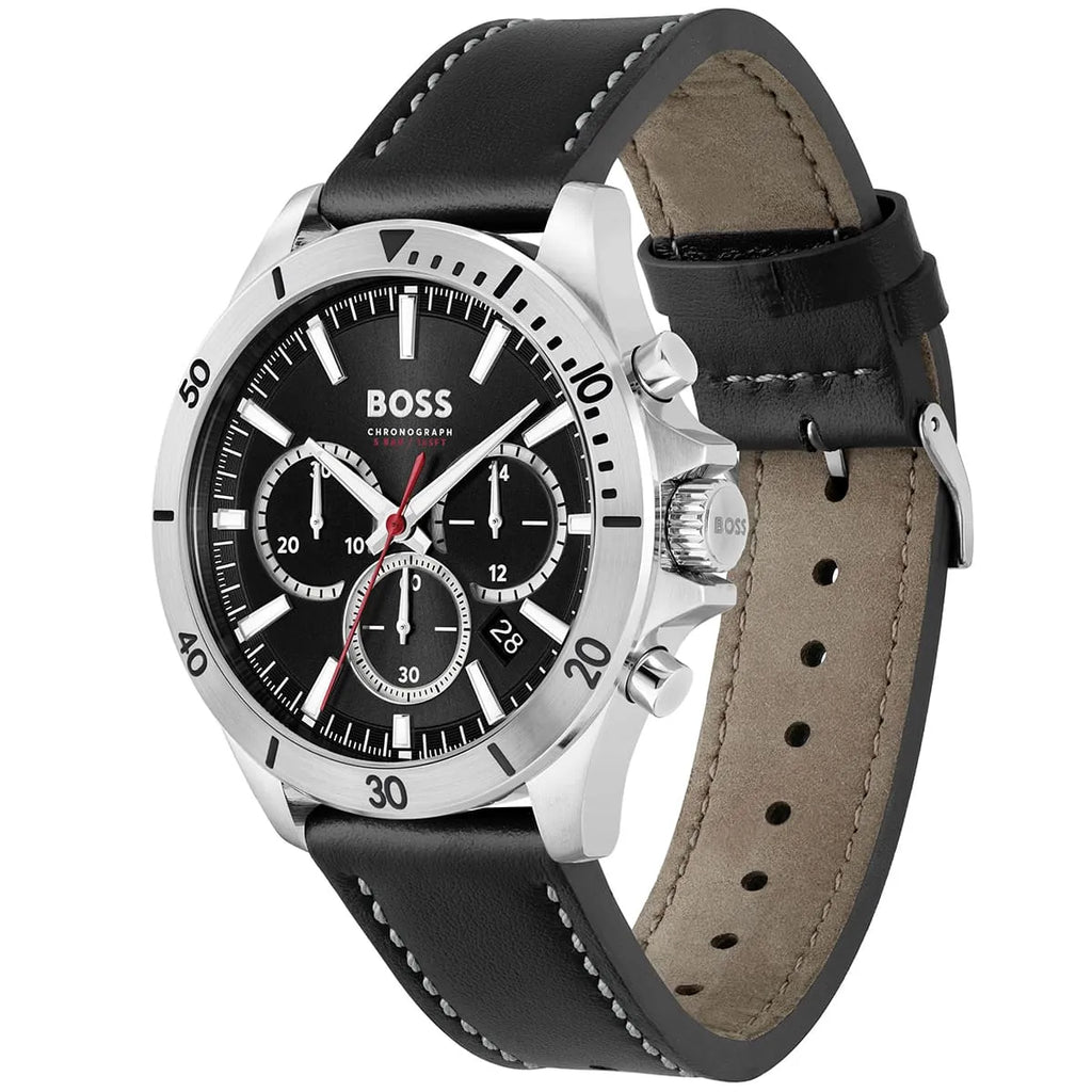 Hugo Boss Troper 1514055 Silver Case Black Dial Black Leather Men's Watch