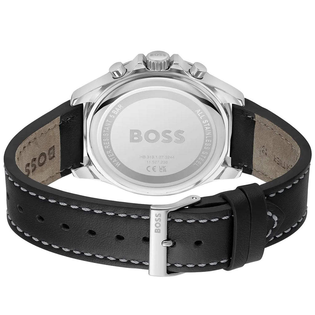 Hugo Boss Troper 1514055 Silver Case Black Dial Black Leather Men's Watch