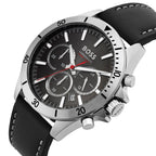 Hugo Boss Troper 1514055 Silver Case Black Dial Black Leather Men's Watch