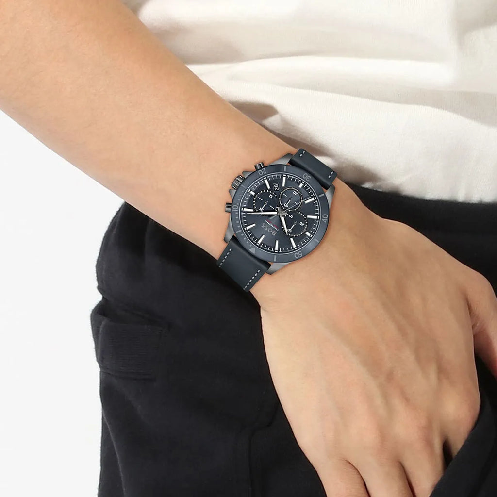Hugo Boss Troper 1514056 Silver Case Blue Dial Blue Leather Men's Watch