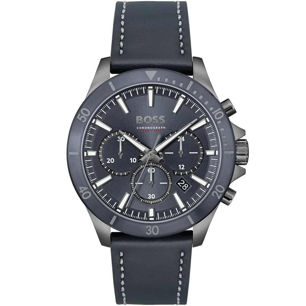 Hugo Boss Troper 1514056 Silver Case Blue Dial Blue Leather Men's Watch