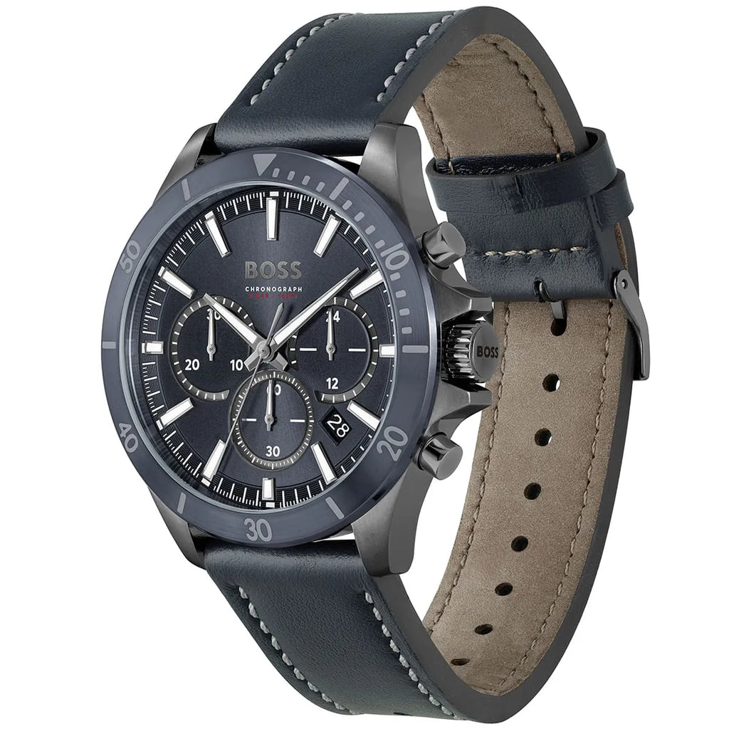 Hugo Boss Troper 1514056 Silver Case Blue Dial Blue Leather Men's Watch