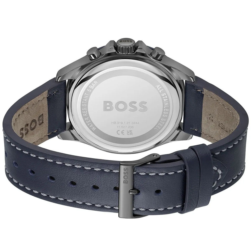 Hugo Boss Troper 1514056 Silver Case Blue Dial Blue Leather Men's Watch