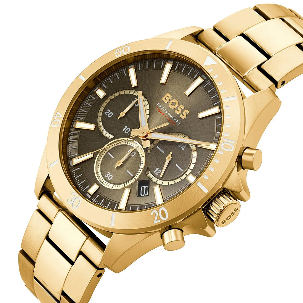 Hugo Boss Runner 1514059 Gold Ion-Plated Stainless Steel Gray Dial Men's Watch
