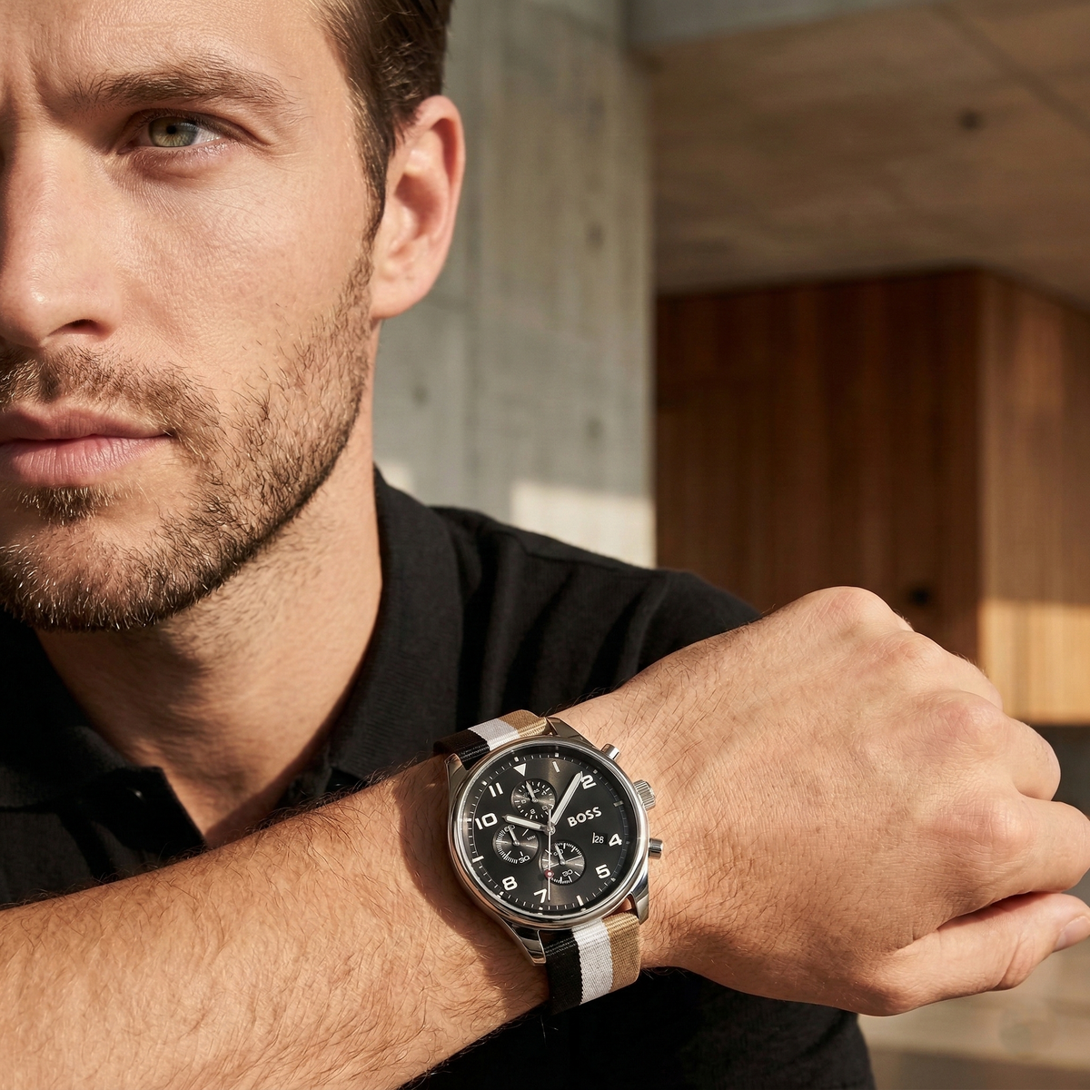 Hugo Boss View 1514062 Silver Case Black Dial Multicolored Textile Men's Watch