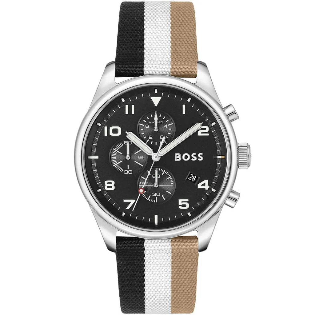 Hugo Boss View 1514062 Silver Case Black Dial Multicolored Textile Men's Watch
