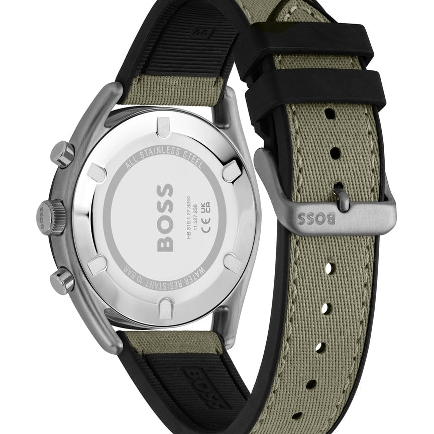 Hugo Boss Top 1514092 Grey Ion-Plated Case Olive Green Dial Olive Canvas Men's Watch