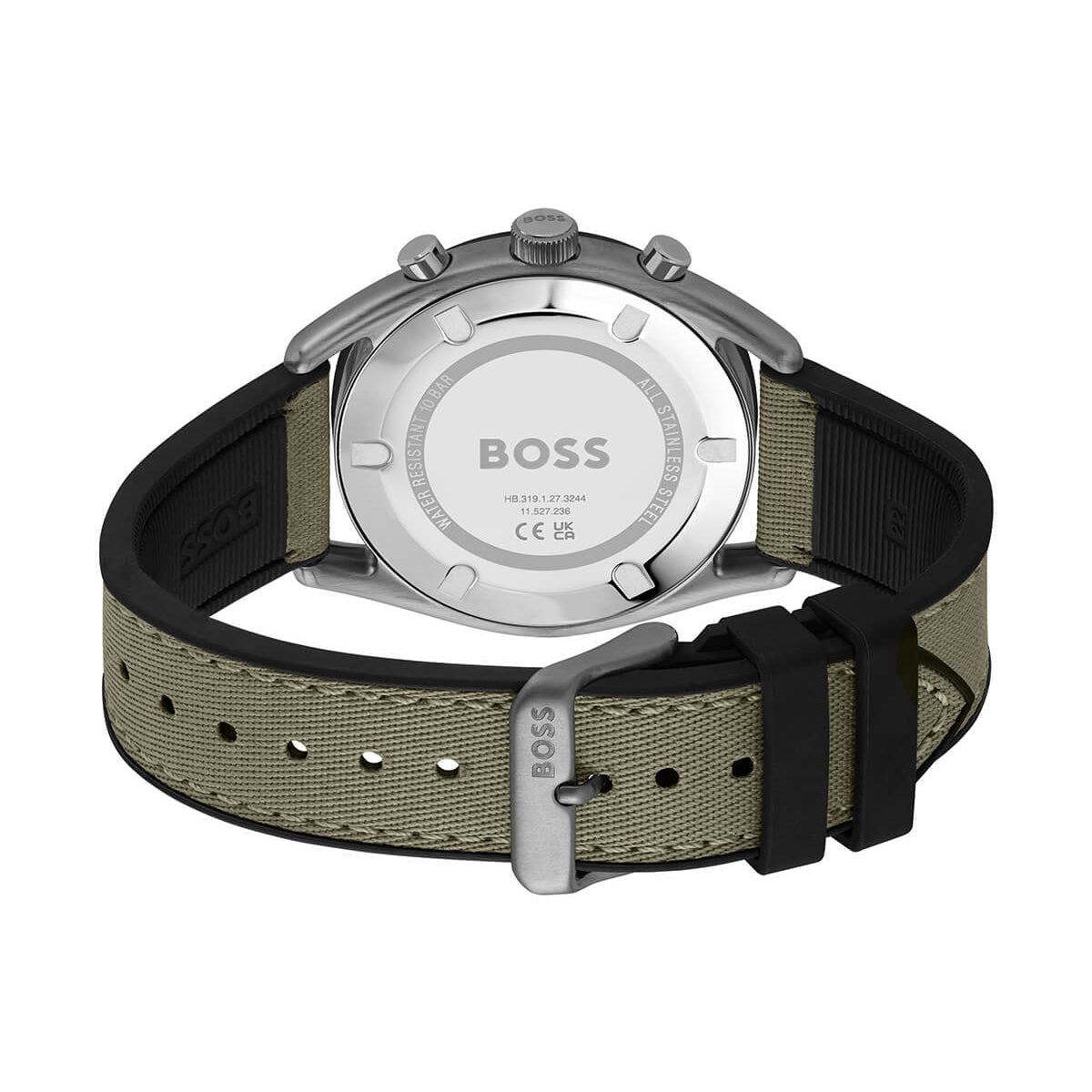 Hugo Boss Top 1514092 Grey Ion-Plated Case Olive Green Dial Olive Canvas Men's Watch