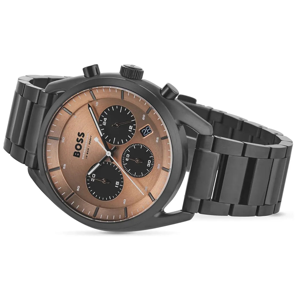 Hugo Boss Top 1514095 Black Ion-Plated Case Rose Gold Dial Black Metal Men's Watch