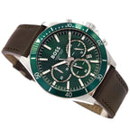 Hugo Boss Troper 1514098 Silver Case Green Dial Brown Leather Men's Watch